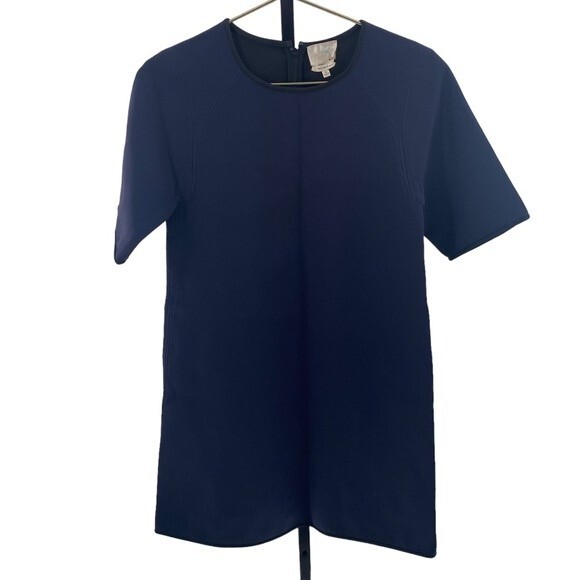 Wilfred Le Fou XS Scuba Shirt Dress Dark Blue Black Contrast Old Money Preppy‎ - Picture 1 of 7